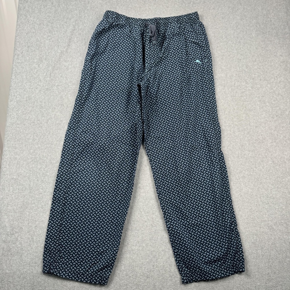 Tommy Bahama Pajama Pants Mens Medium Blue Fish Print Cotton Lounge Nautical
